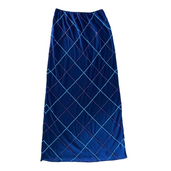 Vintage Vivienne Tam Beaded Mesh Maxi Skirt Size 2 Blue Y2K Glam Statement Party - Picture 8 of 12